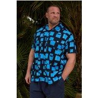 BadRhino Men's Square Print Revere Collar Shirt in Mid Navy | Size: 2XL