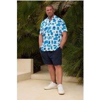 BadRhino Men's Square Print Revere Collar Shirt in Mid Blue | Size: 2XL