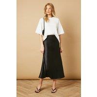 Oasis Women's Bias Cut Satin Midi Skirt in Black | Size: 10