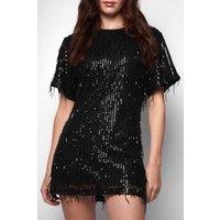 Jaded Rose Women's Kimber Black Tassel Sequin Tunic Mini Dress | Size: 8