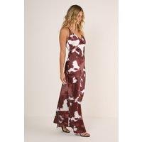 NastyGal Women's Cow Satin Plunge Strappy Maxi Slip Dress in Chocolate | Size: 6