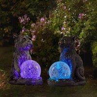 Marco Paul Cat & Dog Solar Garden Ornament with Crystal Balls Set in Grey