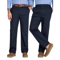 Chums Men's Stain & Water-Resistant Cotton Chino Trousers (Pack of 2) in Navy | Size: 38S