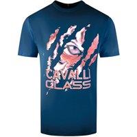 Cavalli Class Men's Peeking Tiger Design Navy Blue T-Shirt | Size: Large