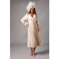 Coast Women's Petite Pleat Skirt Midi Dress in Champagne | Size: 4