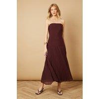 Oasis Women's Chiffon Dropped Waist Bandeau Maxi Dress in Chocolate | Size: 16