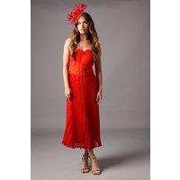 Notch Neck Pleated Lace Skirt Midi Dress