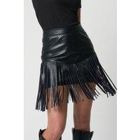 Barneys Originals Real Leather Fringe Mini Skirt