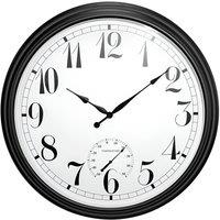 Primrose Outdoor Garden Clock With Thermometer & Metal Casing Black Big Time 90cm