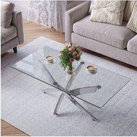 Modern Rectangle Clear Tempered Glass Top Coffee Table with Chrome Legs
