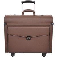 House of Leather Four Wheeled Pilot Case Faux Leather Lightweight Cabin Bag Commander Black in Light Brown | Size: Small