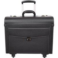 House of Leather Four Wheeled Pilot Case Faux Leather Lightweight Cabin Bag Commander Black | Size: Small
