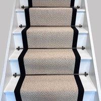 RainbowHome Herringbone Keswick Cream Fleck Stair Runner With 100% Cotton Black Border in Beige | Size: 70 cm x 650 cm