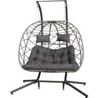 Samuel Alexander 2 Seater Hanging Garden Rattan Egg Chair with Steel Frame & Waterproof Cover in Grey