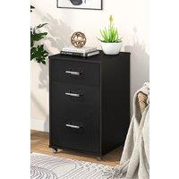Living and Home 3 Drawers Vertical File Cabinet with Wheels Living Room Storage Cabinet Bedroom Black Bedside Table