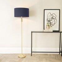ValueLights Maggie Gold Metal Candlestick Floor Lamp with Fabric Lamp Shade & LED Bulb in Navy