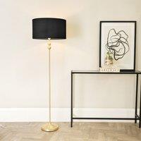 ValueLights Maggie Gold Metal Candlestick Floor Lamp with Fabric Lamp Shade & LED Bulb in Black