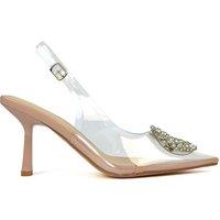 XY London Women's 'Aiysha' Clear Perspex Slingback Jewel Court Shoes Heels with Pointed Toe in Nude | Size: 6