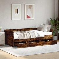 Berkfield Home Daybed with Drawers without Mattress Smoked Oak 100x200 cm in Brown
