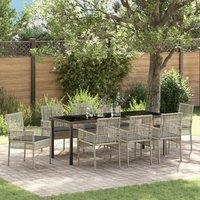 9 Piece Garden Dining Set with Cushions Light Grey Poly Rattan