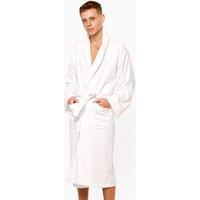 OHS Men's Towel Bath Robe Dressing Gown 100% Cotton in White