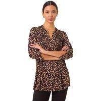 Roman Women's Leaf Print Pintuck Pleat Shirt in Tan | Size: 10
