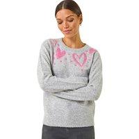 Roman Women's Heart Detail Knit Jumper in Grey | Size: 20