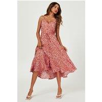 FS Collection Women's Button Down High Low Strappy Dress In Dusty Red | Size: Small
