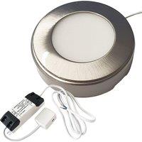 Loops 1x BRUSHED NICKEL Round Surface or Flush Under Cabinet Kitchen Light & Driver Kit - Natural White LED in Metallics