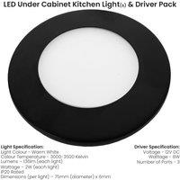 Loops 2x MATT BLACK Ultra-Slim Round Under Cabinet Kitchen Light & Driver Kit - Warm White Diffused LED