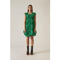 Dotted-Flower Mini Green Dress