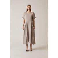 Linen Taupe Pocket Midi Dress