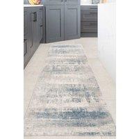 Kukoon Runner Rug Silver Grey Blue Distressed Abstract Long Hallway Rugs | Size: 70 cm x 240 cm