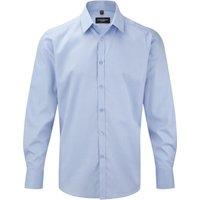 Russell Collection Men's Herringbone Long-Sleeved Shirt in Light Blue | Size: 19.5 in