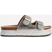 Linzi Women's Glitzy Silver Diamante Flatform Slider Sandals | Size: 7-Standard Fit