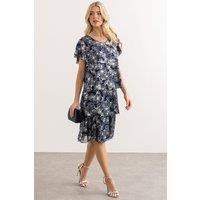 Klass. Women's Floral Foil Printed Layered Dress in Dark Blue | Size: 10