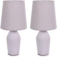 ValueLights Arlo Pair of Compact Ceramic Table Lamps with Fabric Shades & LED Bulbs in Lilac