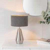ValueLights Jax Brushed Chrome Dimmable Touch Table Lamp with Velvet Drum Shade & LED Bulb in Charcoal