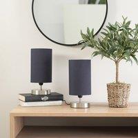 ValueLights Francis Brushed Chrome Dimmable Touch Table Lamps with Fabric Shade in Navy