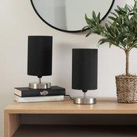 ValueLights Francis Brushed Chrome Dimmable Touch Table Lamps with Fabric Shade in Black