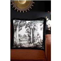 Laurence Llewelyn-Bowen 'Vista' Hand Drawn Print Velvet Filled Cushion in Grey | Size: 43 cm x 43 cm