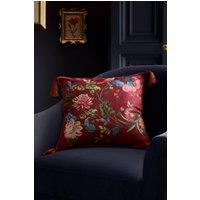 Dreams & Drapes 'Bejewelled' Hand Painted Floral Print Velvet Filled Cushion in Red | Size: 43 cm x 43 cm