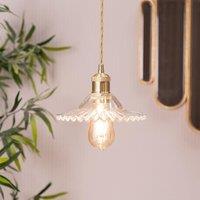 ValueLights Lucrezia Pendant Light with Frilled Glass Shade & LED Bulb in Amber | Size: 9 inches
