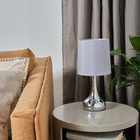 ValueLights Teardrop Pair Fabric Shades Brushed Chrome Touch Table Lamps & Bulbs in Grey