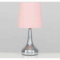 ValueLights Teardrop Pair Fabric Shades Brushed Chrome Touch Table Lamps & Bulbs in Baby Pink