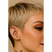 Otis Jaxon London Single White Topaz Double Kite Silver Ear Cuff Earring in Black | Size: Large