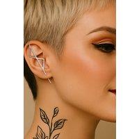 Otis Jaxon London Single White Topaz Double Kite Silver Ear Cuff Earring | Size: Small