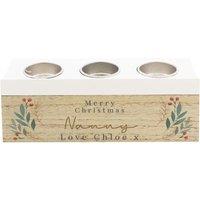 Personalised Memento Company Personalised Christmas Foliage Triple Tea Light Box in Brown