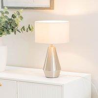 ValueLights Jax Brushed Chrome Dimmable Touch Table Lamp with Fabric Drum Shade & LED Bulb in Nude