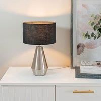 ValueLights Jax Brushed Chrome Dimmable Touch Table Lamp with Fabric Drum Shade & LED Bulb in Charcoal